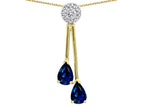 Star K Double Drop Pear Shape Ball Bar Created Sapphire Pendant Necklace