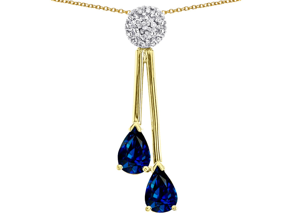 Star K Double Drop Pear Shape Ball Bar Created Sapphire Pendant Necklace