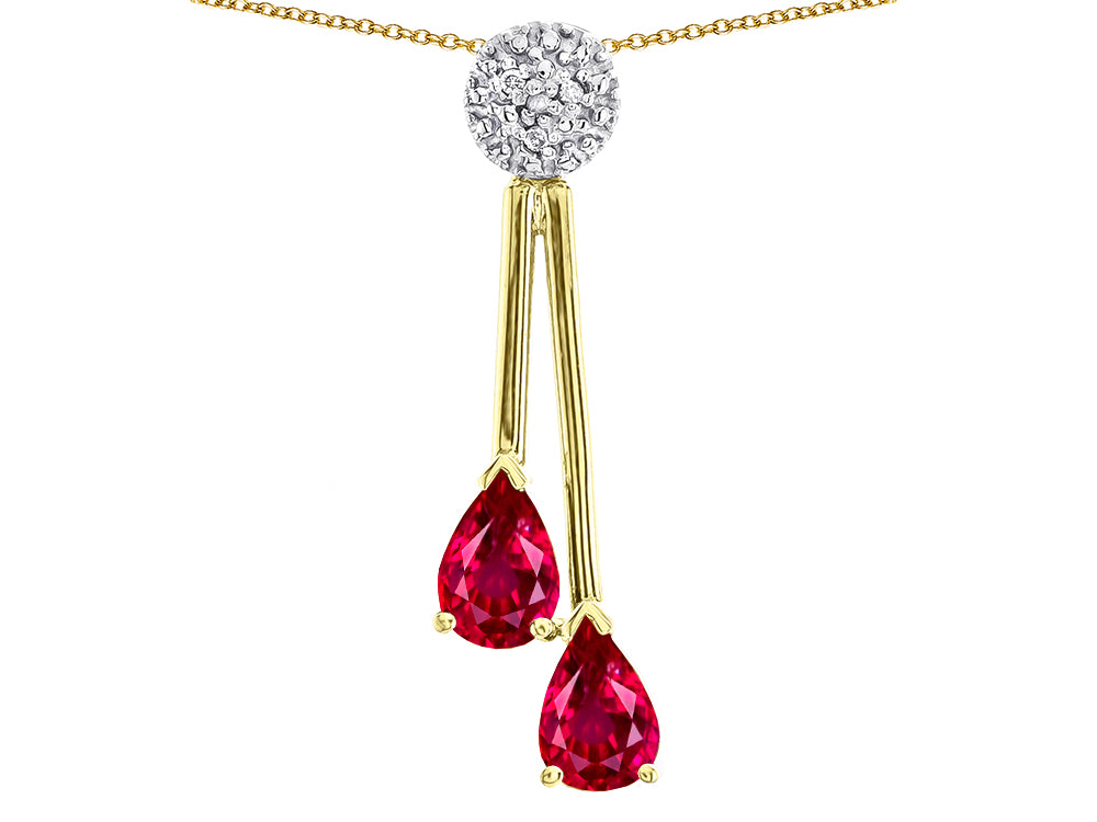 Star K Double Drop Pear Shape Ball Bar Created Ruby Pendant Necklace
