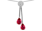 Star K Double Drop Pear Shape Ball Bar Created Ruby Pendant Necklace