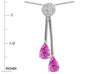 Star K Double Drop Pear Shape Ball Bar Created Pink Sapphire Pendant Necklace
