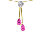 Star K Double Drop Pear Shape Ball Bar Created Pink Sapphire Pendant Necklace