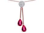 Star K Double Drop Pear Shape Ball Bar Simulated Pink Tourmaline Pendant Necklace