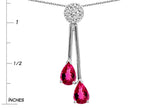 Star K Double Drop Pear Shape Ball Bar Simulated Pink Tourmaline Pendant Necklace
