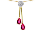 Star K Double Drop Pear Shape Ball Bar Simulated Pink Tourmaline Pendant Necklace