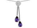 Star K Double Drop Pear Shape Ball Bar Simulated Alexandrite Pendant Necklace