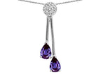 Star K Double Drop Pear Shape Ball Bar Simulated Alexandrite Pendant Necklace
