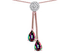 Star K Double Drop Pear Shape Ball Bar Rainbow Mystic Topaz Pendant Necklace