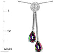 Star K Double Drop Pear Shape Ball Bar Rainbow Mystic Topaz Pendant Necklace