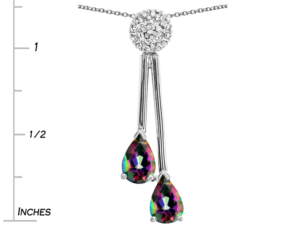 Star K Double Drop Pear Shape Ball Bar Rainbow Mystic Topaz Pendant Necklace