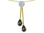 Star K Double Drop Pear Shape Ball Bar Rainbow Mystic Topaz Pendant Necklace