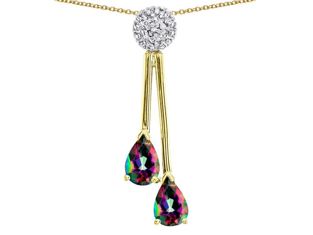 Star K Double Drop Pear Shape Ball Bar Rainbow Mystic Topaz Pendant Necklace