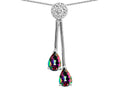Star K Double Drop Pear Shape Ball Bar Rainbow Mystic Topaz Pendant Necklace