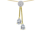 Star K Double Drop Pear Shape Ball Bar Genuine White Topaz Pendant Necklace