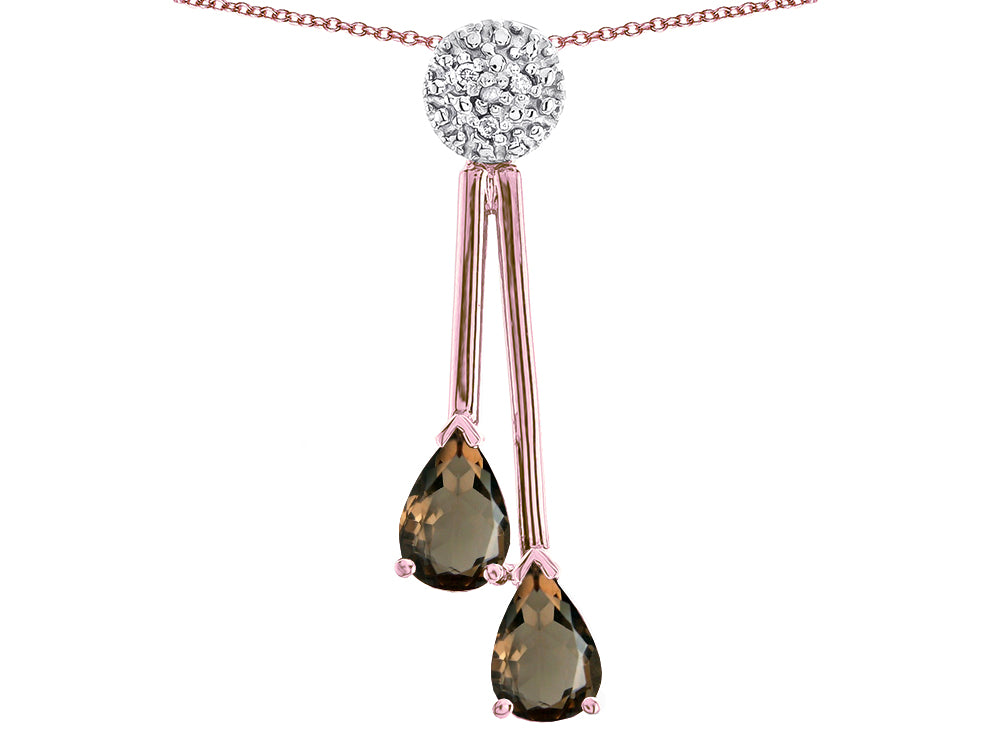 Star K Double Drop Pear Shape Ball Bar Genuine Smoky Quartz Pendant Necklace
