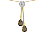 Star K Double Drop Pear Shape Ball Bar Genuine Smoky Quartz Pendant Necklace
