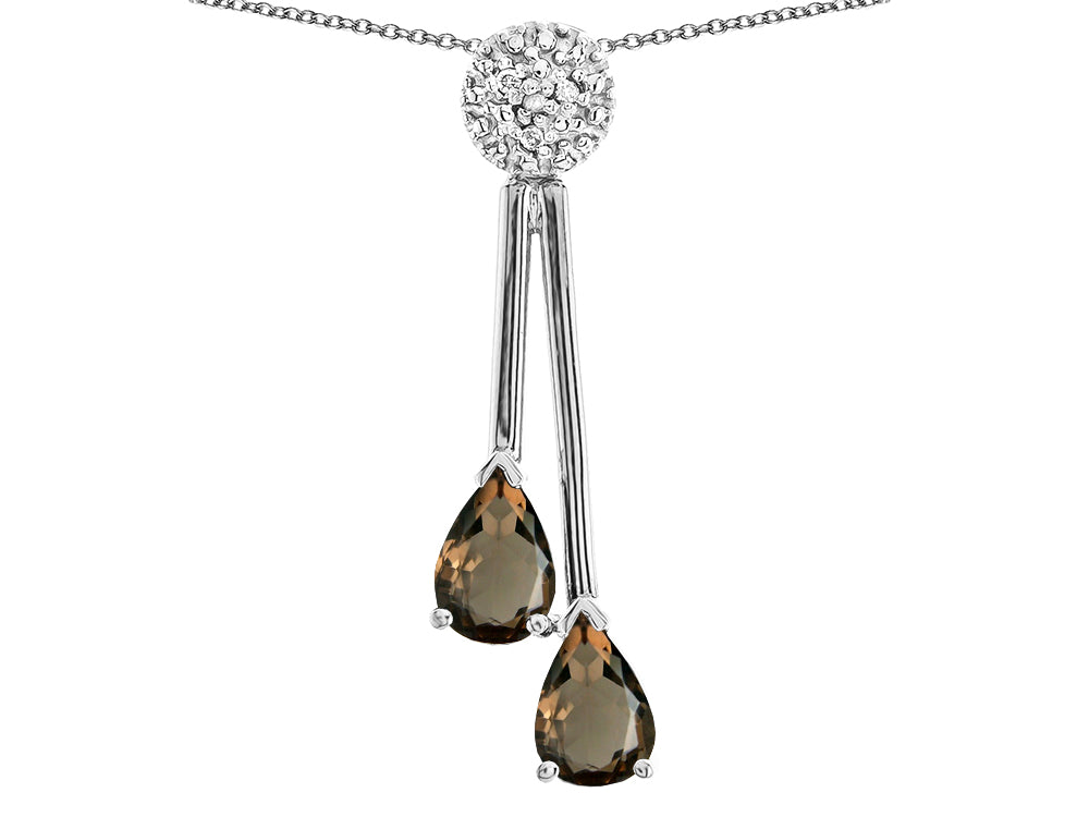 Star K Double Drop Pear Shape Ball Bar Genuine Smoky Quartz Pendant Necklace