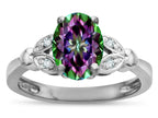 Star K  Oval 8x6 Rainbow Mystic Topaz Marquee Design Engagement Promise Ring