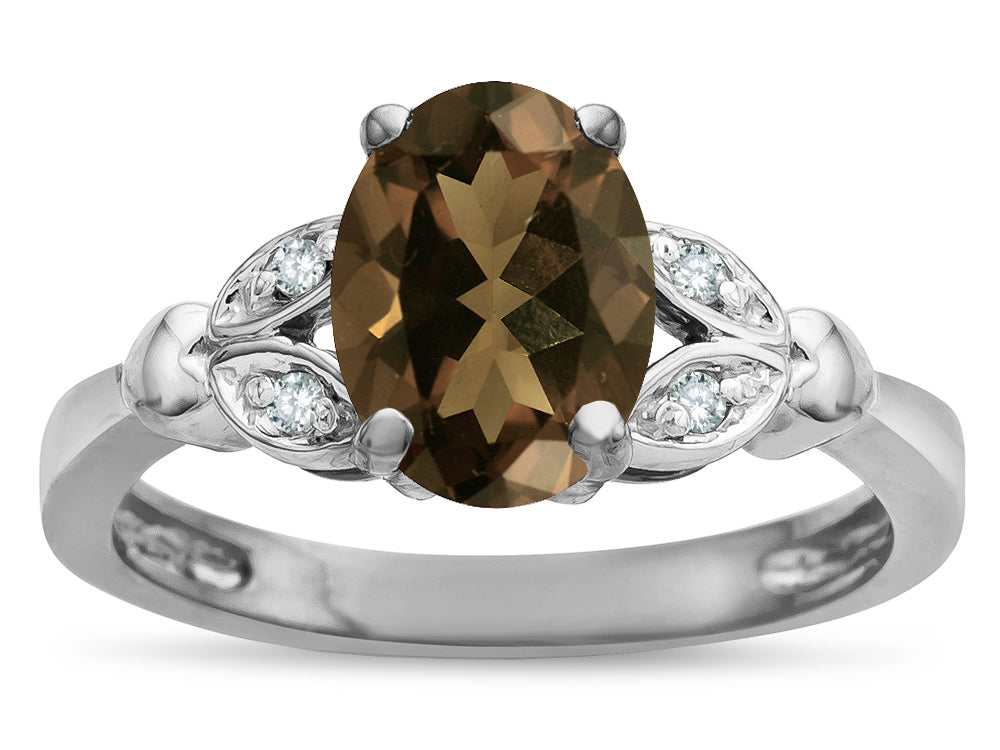 Star K  Oval 8x6 Genuine Smoky Quartz Marquee Design Engagement Promise Ring