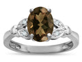 Star K  Oval 8x6 Genuine Smoky Quartz Marquee Design Engagement Promise Ring