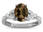 Star K  Oval 8x6 Genuine Smoky Quartz Marquee Design Engagement Promise Ring