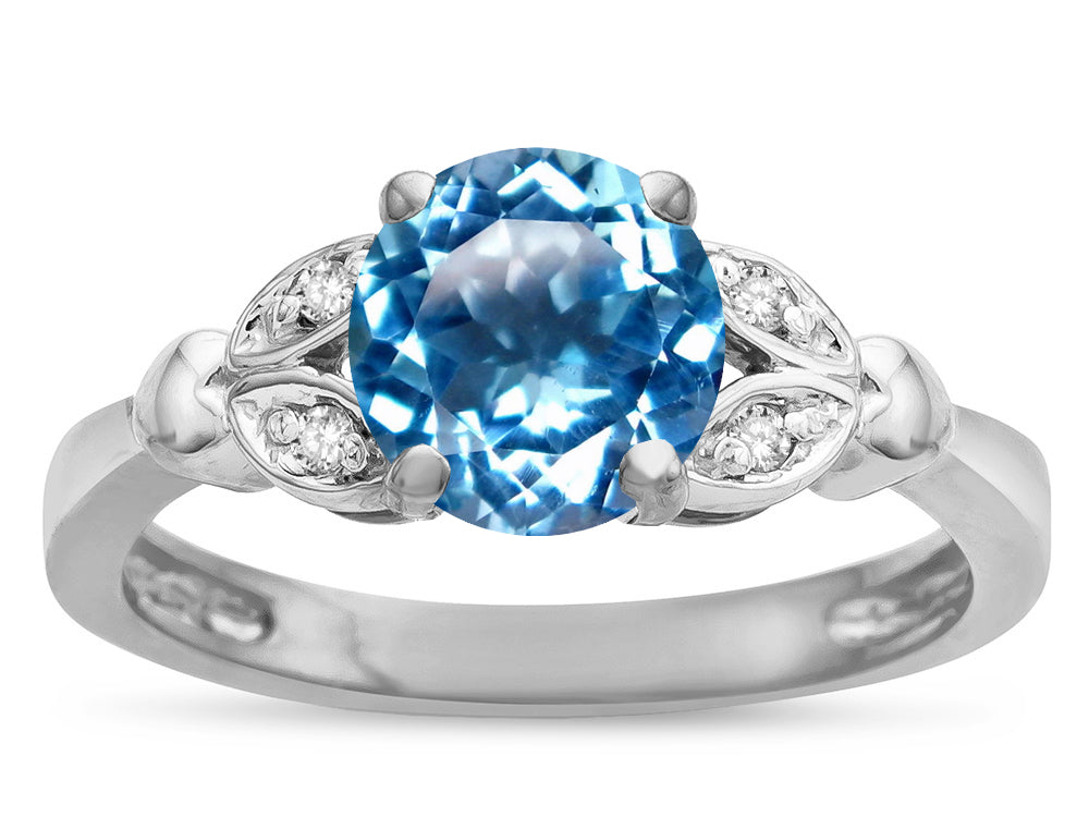 Star K  Round 7mm Genuine Blue Topaz Marquee Design Promise Engagement Ring