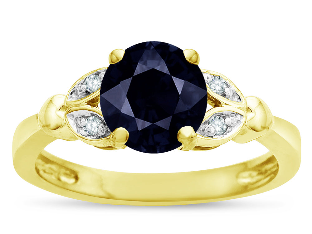 Star K  Round 7mm Genuine Black Sapphire Marquee Design Promise Engagement Ring