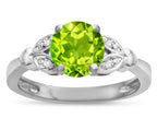 Star K  Round 7mm Genuine Peridot Marquee Design Promise Engagement Ring