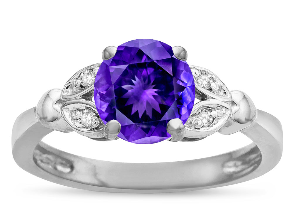 Star K  Round 7mm Genuine Amethyst Marquee Design Promise Engagement Ring