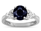 Star K  Round 7mm Genuine Black Sapphire Marquee Design Promise Engagement Ring