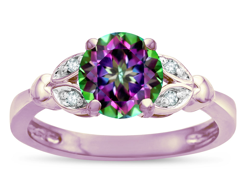 Star K ™ Round 7mm Rainbow Mystic Topaz Marquee Design Promise Engagement Ring