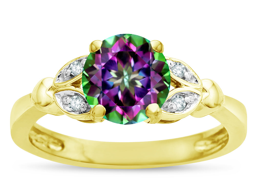 Star K ™ Round 7mm Rainbow Mystic Topaz Marquee Design Promise Engagement Ring