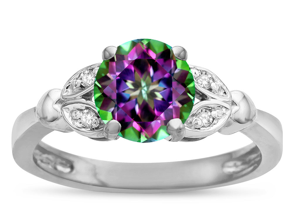 Star K ™ Round 7mm Rainbow Mystic Topaz Marquee Design Promise Engagement Ring