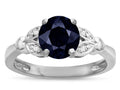 Star K  Round 7mm Genuine Black Sapphire Marquee Design Promise Engagement Ring