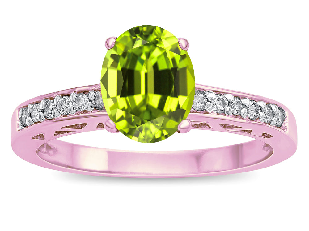 Star K ™ Oval 8x6 Genuine Peridot Channel Set Engagement Promise Ring