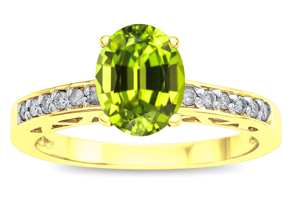 Star K ™ Oval 8x6 Genuine Peridot Channel Set Engagement Promise Ring