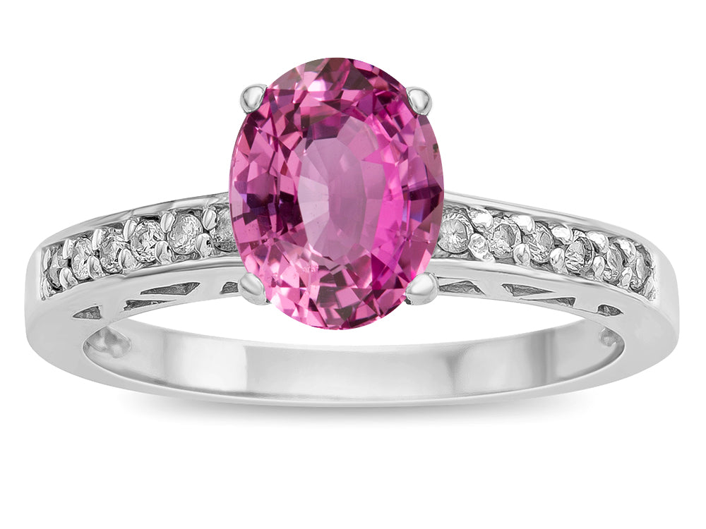 Star K ™ Oval 8x6 Created Pink Sapphire Channel Set Engagement Promise Ring