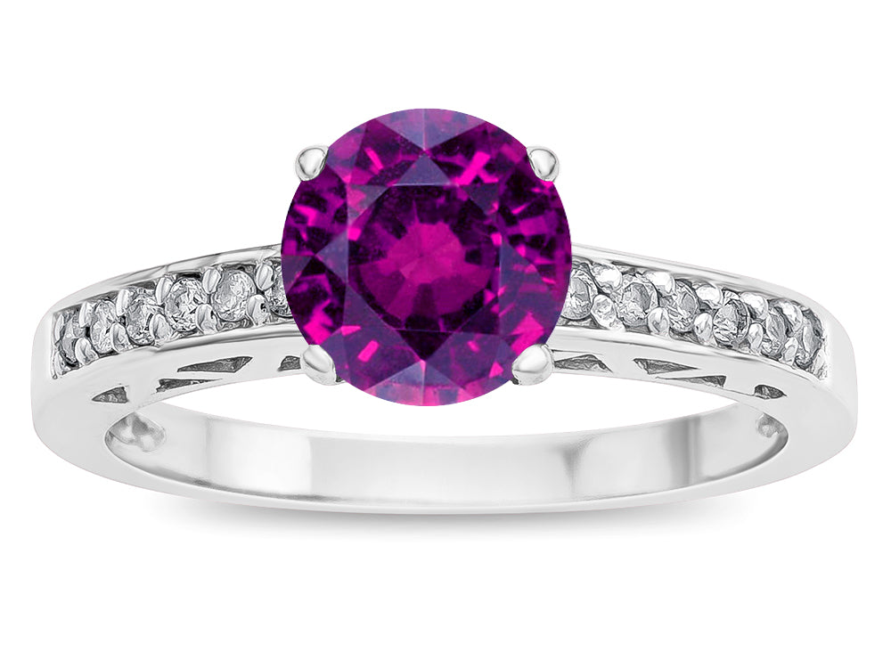 Star K  Round 7mm Genuine Rhodolite Channel Set Engagement Promise Ring