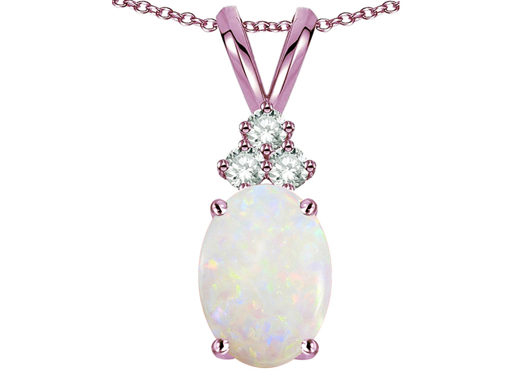 Star K Oval 8x6mm Genuine Opal Rabbit Ear Pendant Necklace