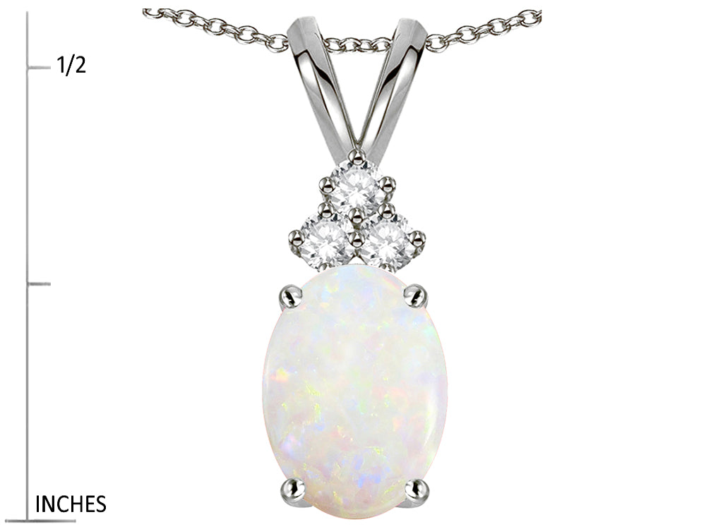 Star K Oval 8x6mm Genuine Opal Rabbit Ear Pendant Necklace