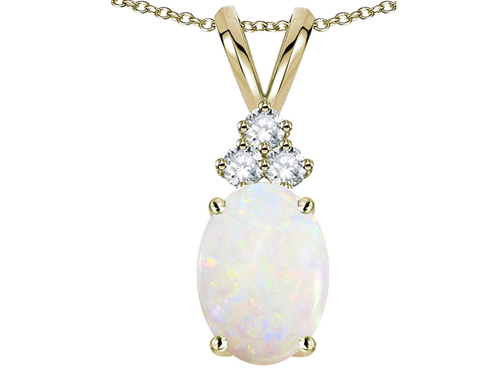 Star K Oval 8x6mm Genuine Opal Rabbit Ear Pendant Necklace