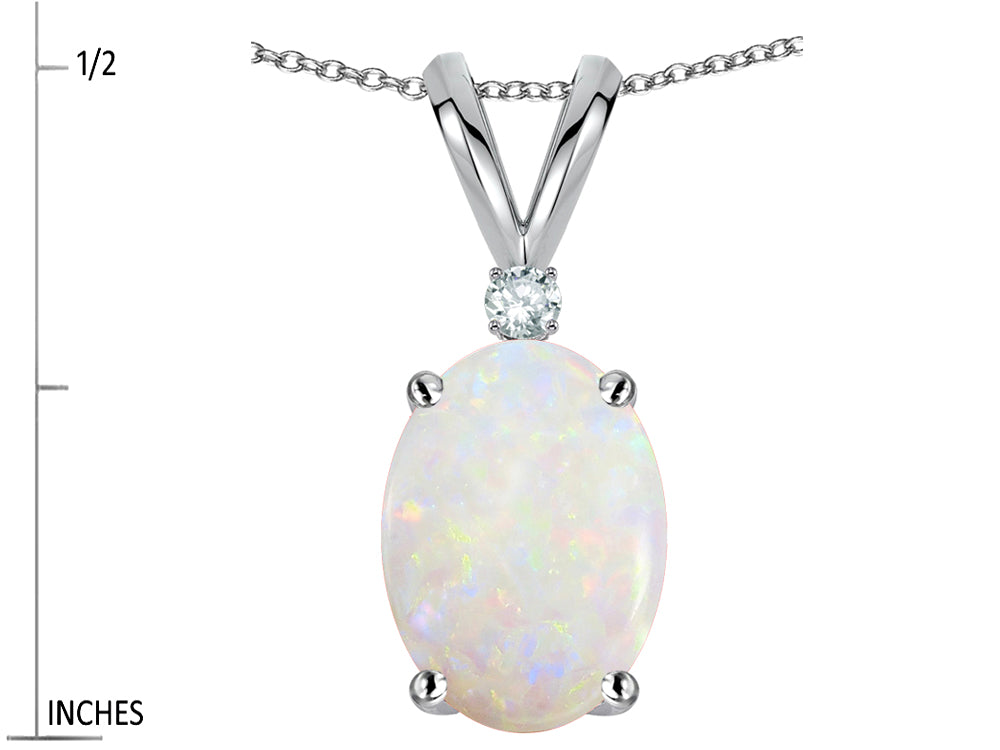 Star K Oval 8x6mm Genuine Opal Rabbit Ear Pendant Necklace