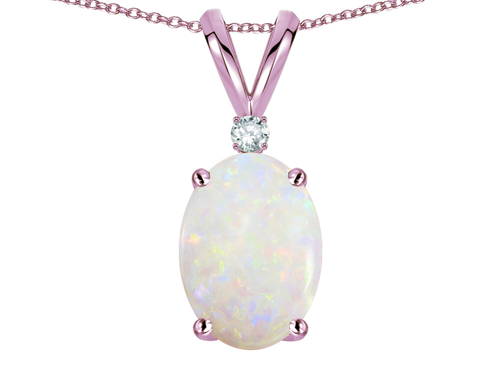 Star K Oval 8x6mm Genuine Opal Rabbit Ear Pendant Necklace