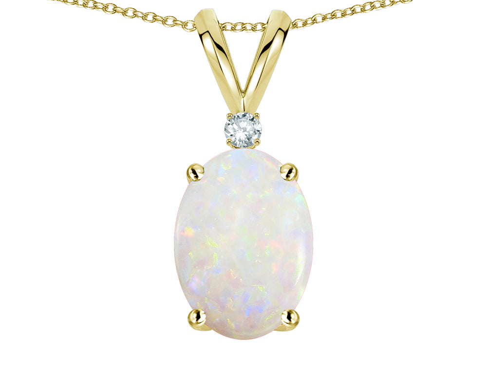 Star K Oval 8x6mm Genuine Opal Rabbit Ear Pendant Necklace