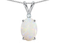 Star K Oval 8x6mm Genuine Opal Rabbit Ear Pendant Necklace