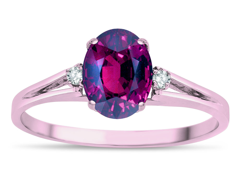 Star K ™ Oval 8x6 Genuine Rhodolite Split Shank Three Stone Engagement Promise Ring