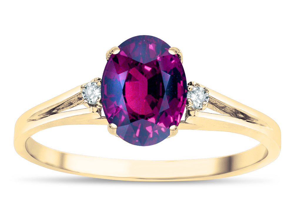 Star K ™ Oval 8x6 Genuine Rhodolite Split Shank Three Stone Engagement Promise Ring