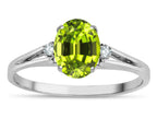 Star K  Oval 8x6 Genuine Peridot Split Shank Three Stone Engagement Promise Ring