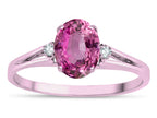 Star K ™ Oval 8x6 Created Pink Sapphire Split Shank Three Stone Engagement Promise Ring
