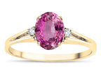Star K ™ Oval 8x6 Created Pink Sapphire Split Shank Three Stone Engagement Promise Ring